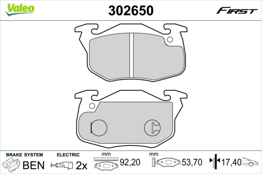 Jeu de 4 plaquettes de frein VALEO ref. 302650
